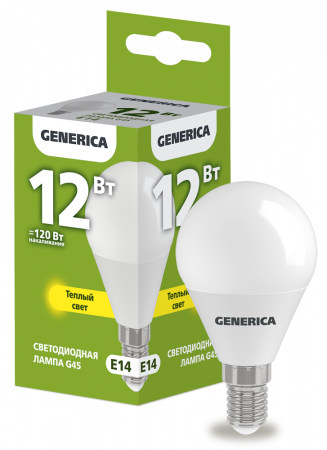 Лампа светодиодная G45 шар 12Вт 230В 3000К E14 GENERICA – №1
