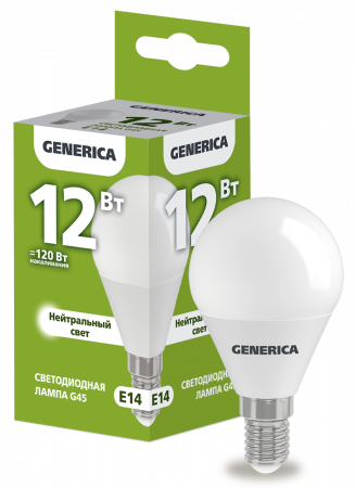 Лампа светодиодная G45 шар 12Вт 230В 4000К E14 GENERICA – №1