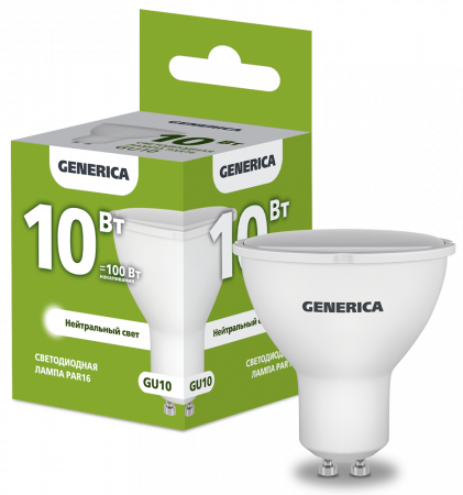 Лампа светодиодная PAR16 софит 10Вт 230В 4000К GU10 GENERICA – №1
