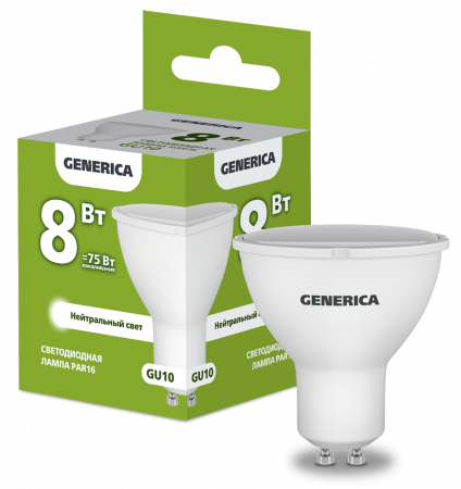 Лампа светодиодная PAR16 софит 8Вт 230В 4000К GU10 GENERICA – №1
