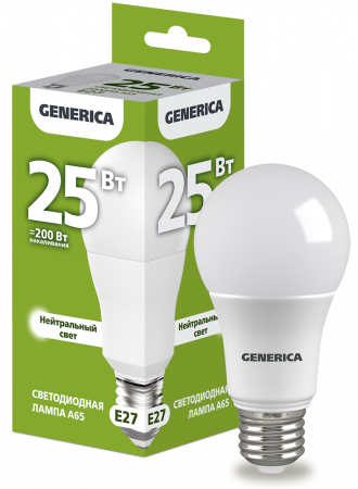 Лампа светодиодная A65 груша 25Вт 230В 4000К E27 GENERICA – №1