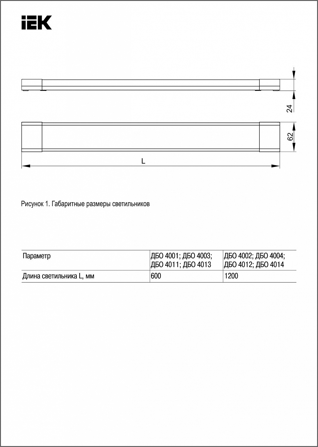 Светильник светодиодный линейный ДБО 4003 18Вт 6500К IP20 600мм опал IEK