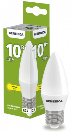 Лампа светодиодная C35 свеча 10Вт 230В 3000К E27 GENERICA – №1